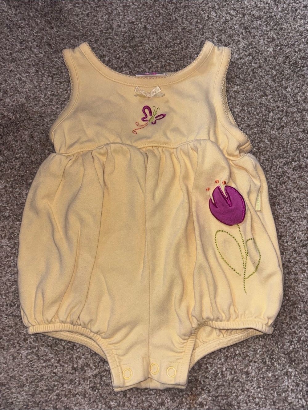 Vintage Carter's Yellow Sleeveless Baby One-Piece with Purple Flower